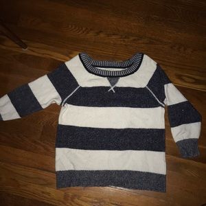 Navy and white stripped wool 3/4 sleeve sweater
